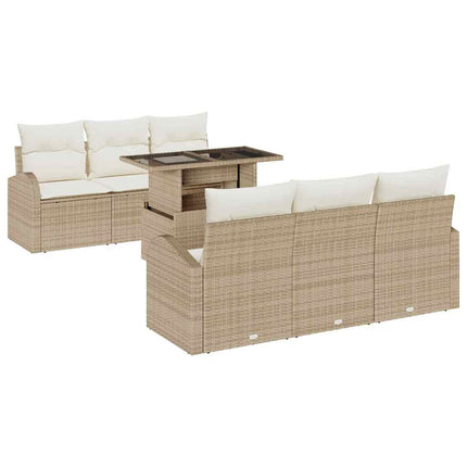 Trädgårdsoffset med kudde 7 pcs Beige Poly rattan