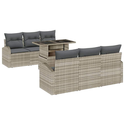 Trädgårdsoffset med kudde 7 pcs Ljusgrå Poly rattan