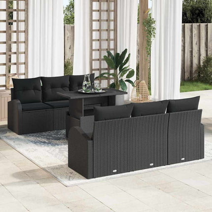 Trädgårdsoffset med kudde 7 pcs Svart Poly rattan