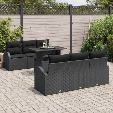 Trädgårdsoffset med kudde 7 pcs Svart Poly rattan