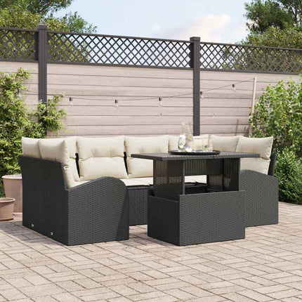 Trädgårdsoffset med kudde 7 pcs Svart Poly rattan