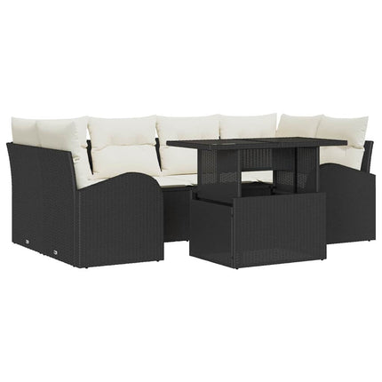 Trädgårdsoffset med kudde 7 pcs Svart Poly rattan