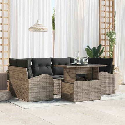 Trädgårdsoffset med kudde 7 pcs Grå Poly rattan