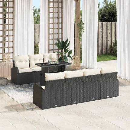 Trädgårdsoffset med kudde 8 pcs Svart Poly rattan