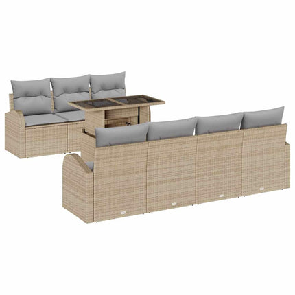 Trädgårdsoffset med kudde 8 pcs Beige Poly rattan