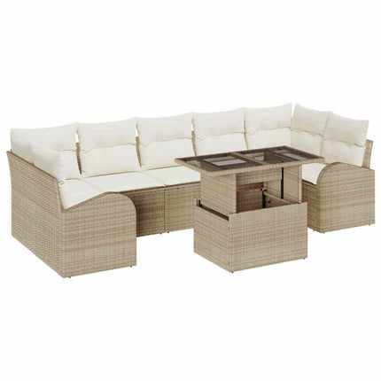 Trädgårdsoffset med kudde 8 pcs Beige Poly rattan