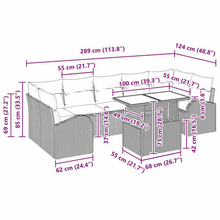 Trädgårdsoffset med kudde 8 pcs Ljusgrå Poly rattan