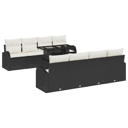Trädgårdsoffset med kudde 7 pcs Svart Poly rattan