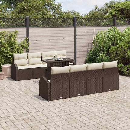 Trädgårdsoffset med kudde 7 pcs Brun Poly rattan