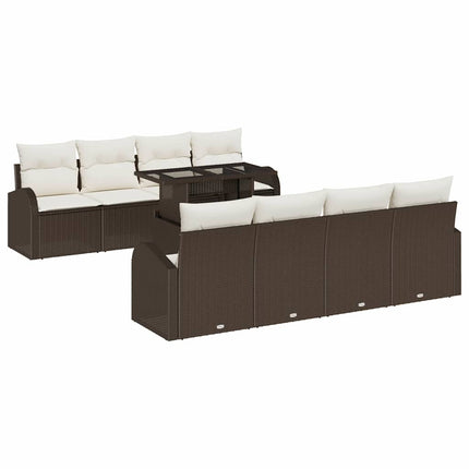Trädgårdsoffset med kudde 7 pcs Brun Poly rattan