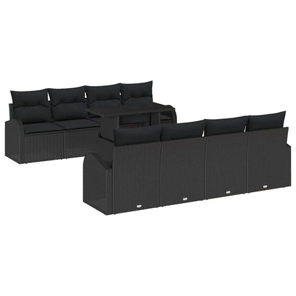 Trädgårdsoffset med kudde 7 pcs Svart Poly rattan