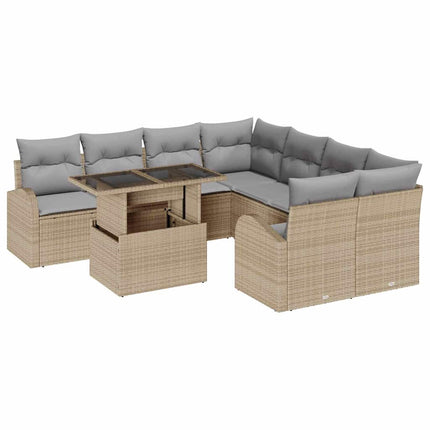 Trädgårdsoffset med lagring 9 pcs Beige konstrotting
