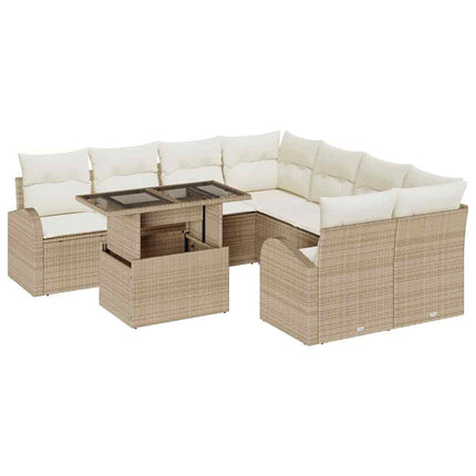 Trädgårdsoffset med lagring 9 pcs Beige konstrotting