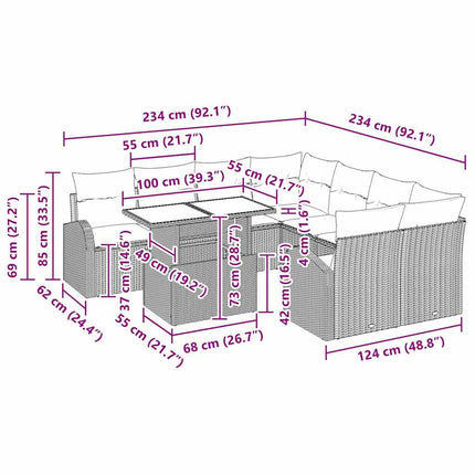 Trädgårdsoffset med lagring 9 pcs Svart konstrotting