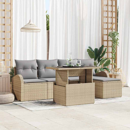 Trädgårdsoffset med kudde 6 pcs Beige konstrotting