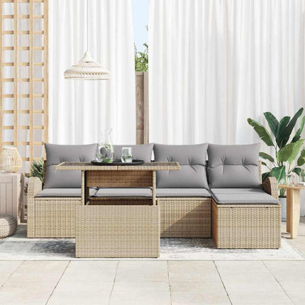 Trädgårdsoffset med kudde 6 pcs Beige konstrotting