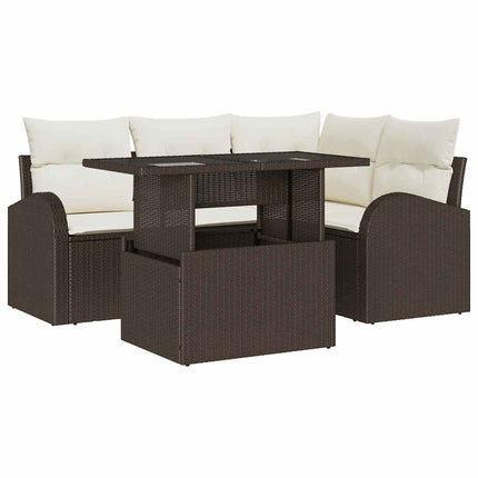 Trädgårdsoffset med kudde 5 pcs Brun Poly rattan