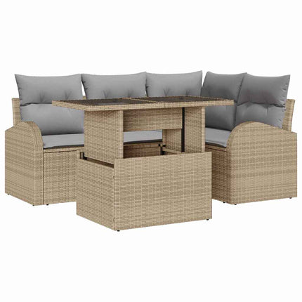Trädgårdsoffset med kudde 5 pcs Beige konstrotting