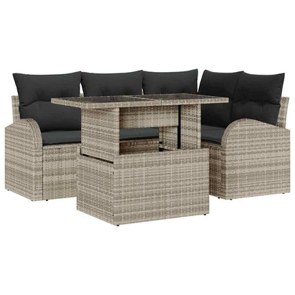 Trädgårdsoffset med kudde 5 pcs Ljusgrå Poly rattan
