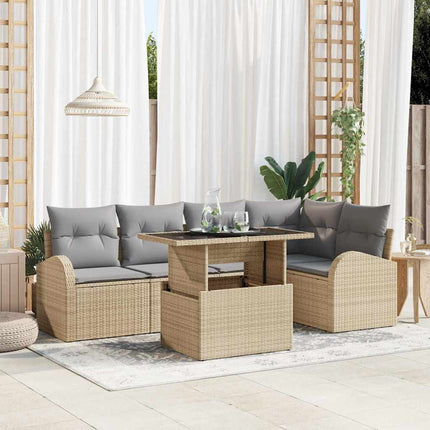 Trädgårdsoffset med kudde 6 pcs Beige och Ljusgrå konstrotting
