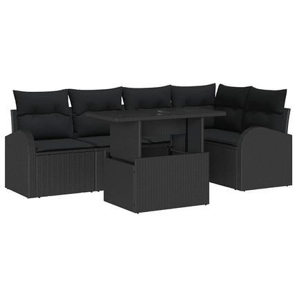 Trädgårdsoffset med kudde 6 pcs Svart konstrotting