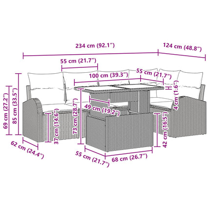 Trädgårdsoffset med kudde 6 pcs Brun och röd konstrotting
