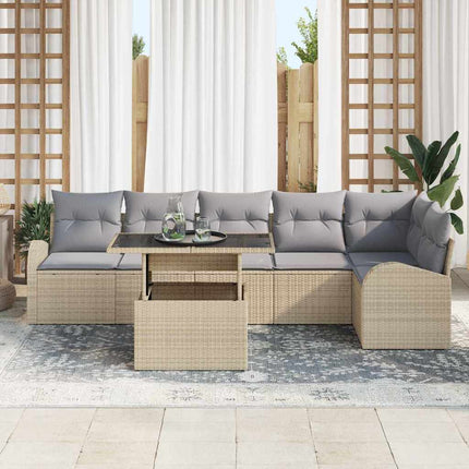 Trädgårdsoffset med kudde 7 pcs beige och ljusgrå konstrotting