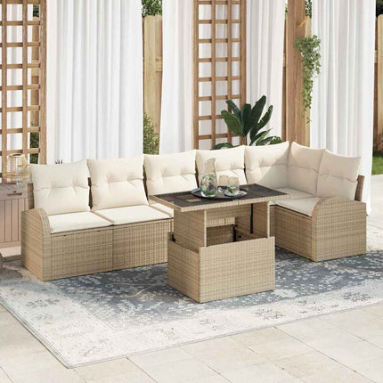 Trädgårdsoffset med kudde 7 pcs beige och gräddvit konstrotting