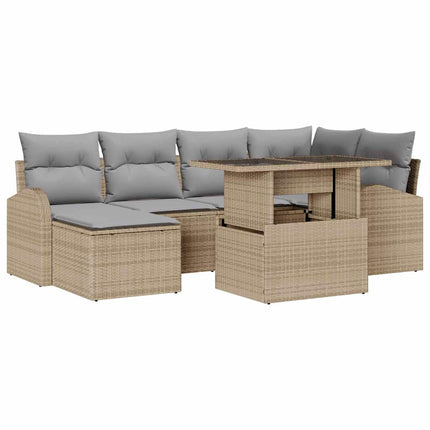 Trädgårdsoffset med kudde 7 pcs beige och ljusgrå