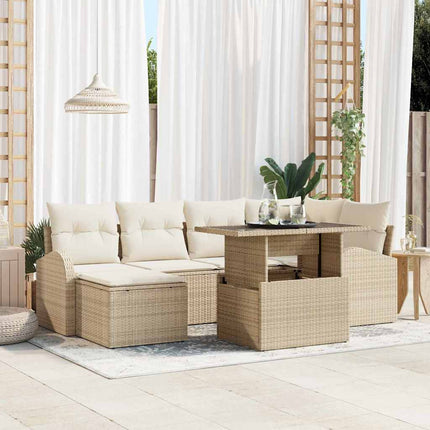 Trädgårdsoffset med kudde 7 pcs beige och gräddvit