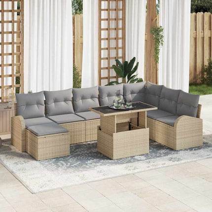 Trädgårdsoffset med kudde 9 pcs beige och ljusgrå
