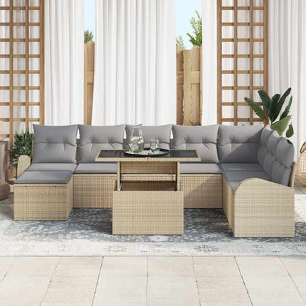 Trädgårdsoffset med kudde 9 pcs beige och ljusgrå