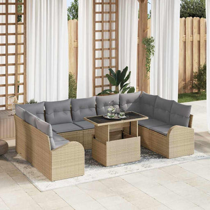 Trädgårdsoffset med kudde 10 pcs Beige och Ljusgrå konstrotting