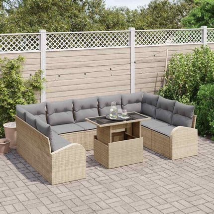 Trädgårdsoffset med kudde 10 pcs Beige och Ljusgrå konstrotting