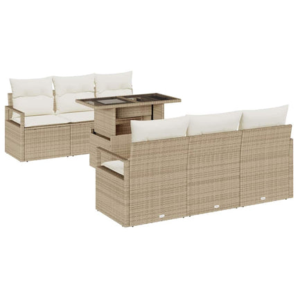 Trädgårdsoffset med lagring med kudde 7 pcs Beige konstrotting