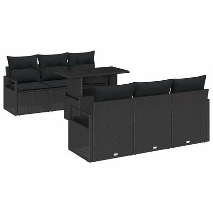 Trädgårdsoffset med lagring med kudde 7 pcs Svart konstrotting