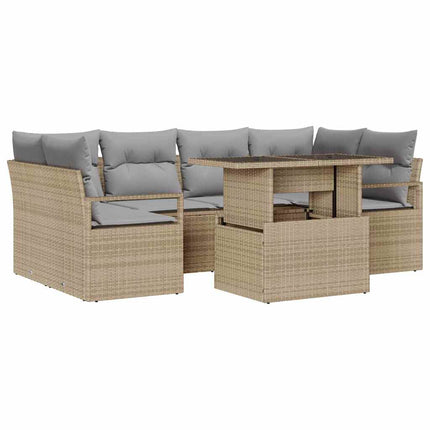 Trädgårdsoffset 7 st 6-Antal sittplatser Beige konstrotting