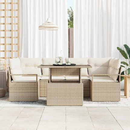 Trädgårdsoffset med lagring med kudde 7 pcs Beige konstrotting