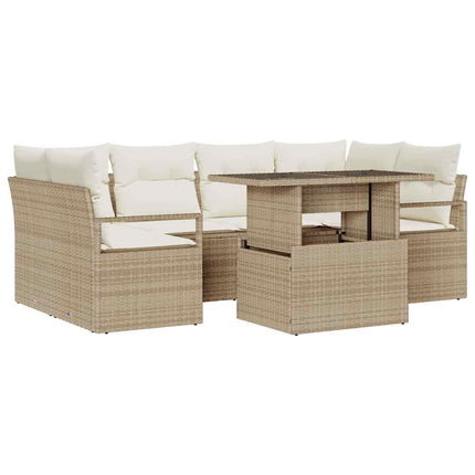 Trädgårdsoffset med lagring med kudde 7 pcs Beige konstrotting