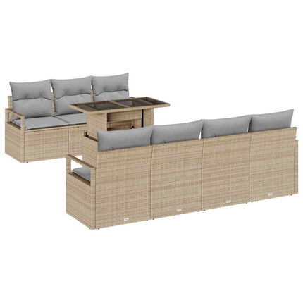 Trädgårdsoffset med kudde 8 pcs Beige och ljusgrå konstrotting