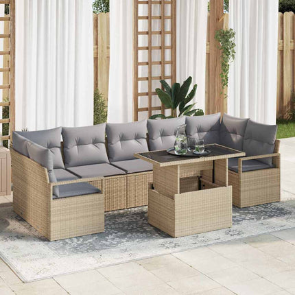 Trädgårdsoffset med kudde 8 pcs Beige och Ljusgrå konstrotting