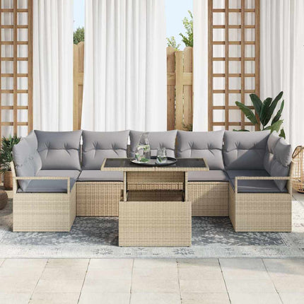 Trädgårdsoffset med kudde 8 pcs Beige och Ljusgrå konstrotting