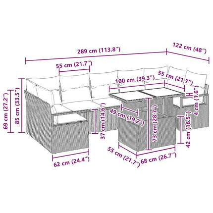 Trädgårdsoffset med kudde 8 pcs Svart konstrotting