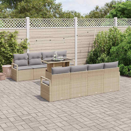 Trädgårdsoffset med kudde 9 pcs Beige och Ljusgrå konstrotting