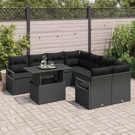 Trädgårdsoffset med kudde 9 pcs Svart konstrotting