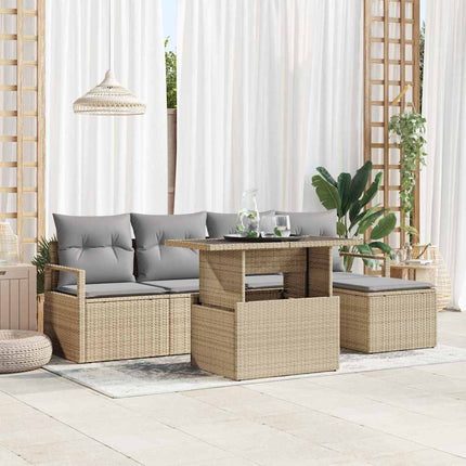 Trädgårdsoffset med kudde 6 pcs beige och ljusgrå konstrotting