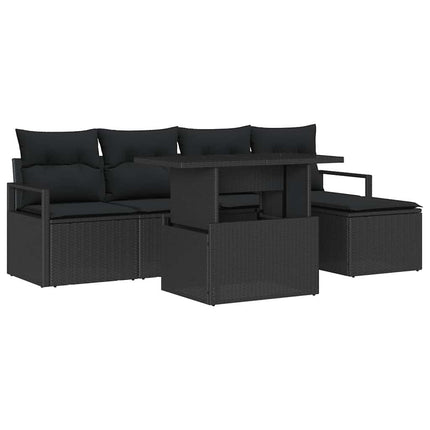 Trädgårdsoffset med kudde 6 pcs Svart konstrotting