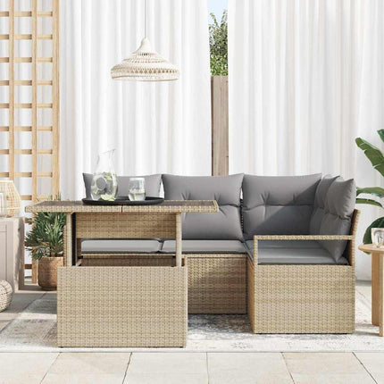 Trädgårdsoffset med kudde 5 pcs beige och ljusgrå konstrotting