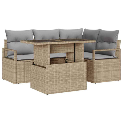 Trädgårdsoffset med kudde 5 pcs beige och ljusgrå konstrotting