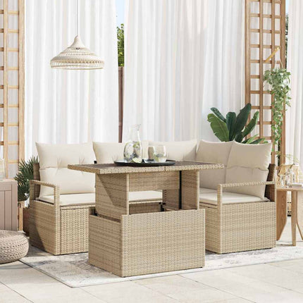 Trädgårdsoffset med kudde 5 pcs beige och gräddvit konstrotting